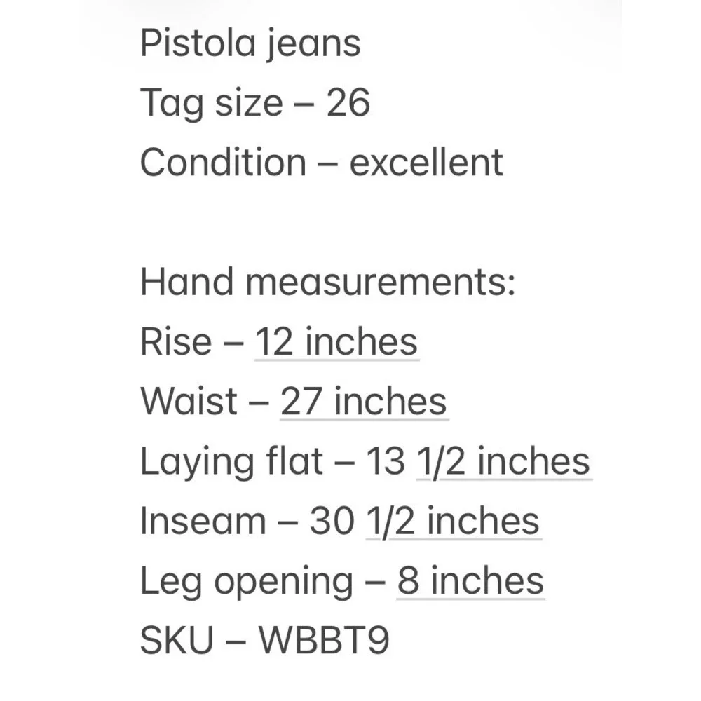 Pistola Womens Cassie Super High Rise Blue Straight Jeans 26 Meas: 27x30.5